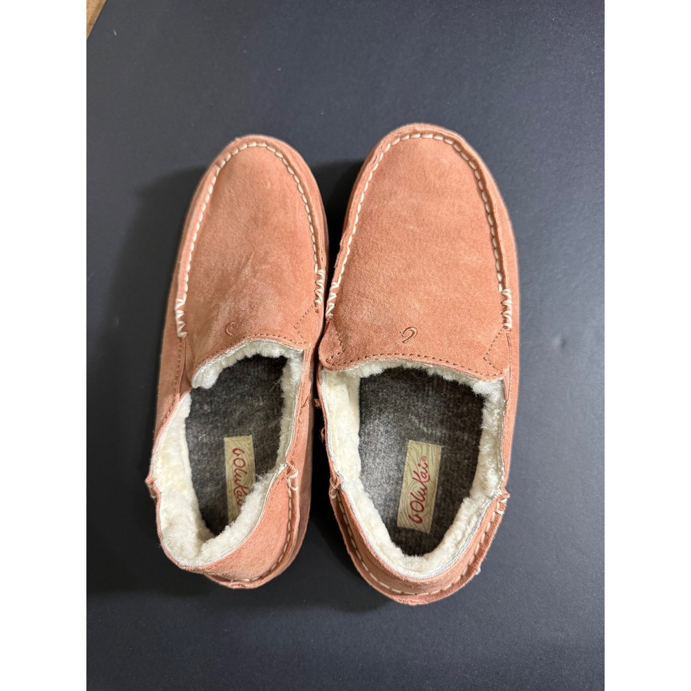 Olukai Nohea Slipper Suede Shearling Line Moccasin Clay Pink 20269-WCWC Womens 6